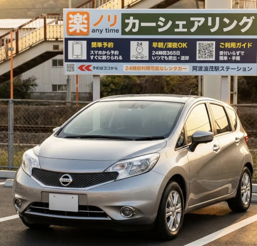 阿波加茂駅ステーションの案内看板と車両